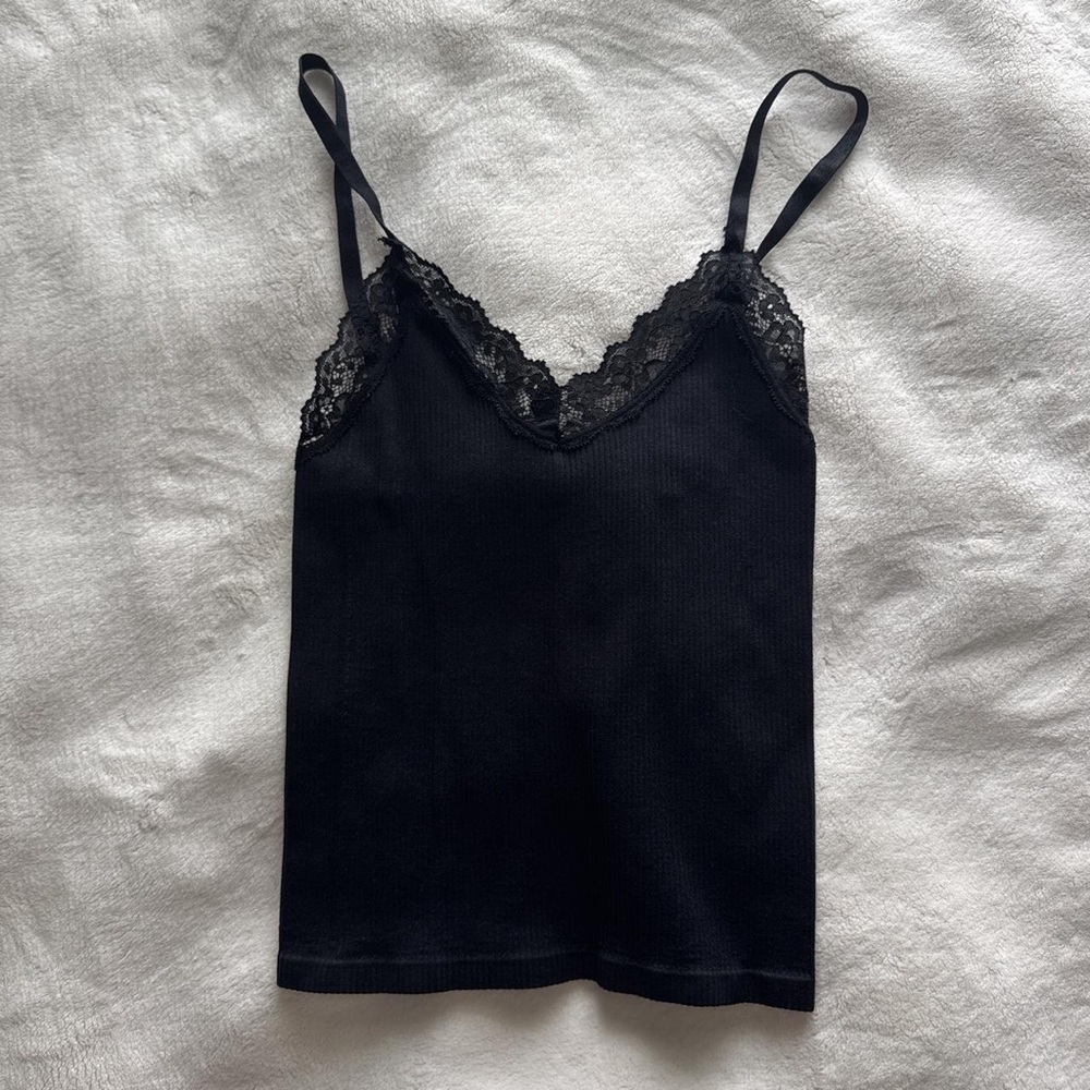 Rue21 Black Lace-Trim Ribbed Cami Tank